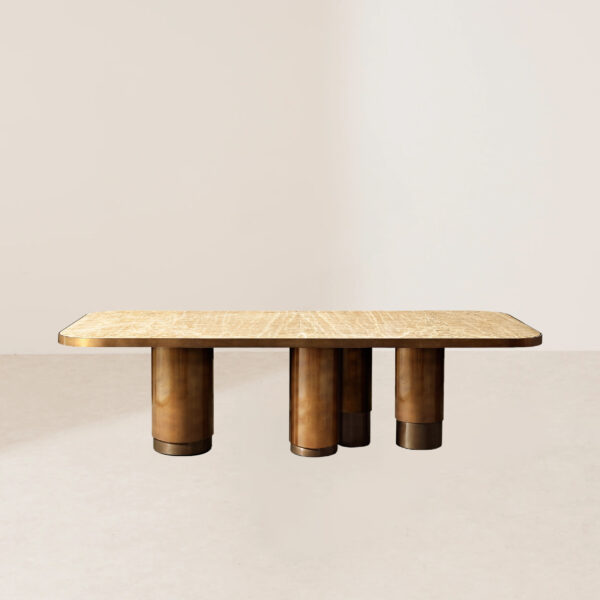 VHDT-011 Vintage-Inspired Rare Onyx Dining Table with Unique Texture and Hand-Aged Metal Frame - Image 2
