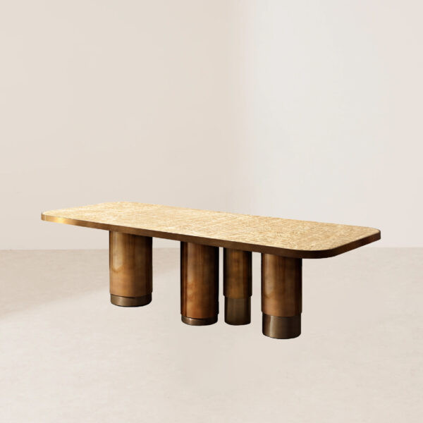 VHDT-011 Vintage-Inspired Rare Onyx Dining Table with Unique Texture and Hand-Aged Metal Frame - Image 3