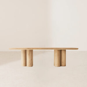 VHDT-012 American Minimalist Oak Dining Table with Sculptural Cylindrical Supports