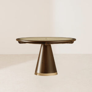 VHDT-013 Modern Minimalist Dining Table with Rattan-Weave Centerpiece and Glass Top