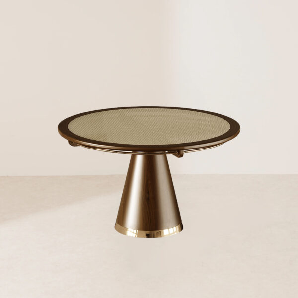 VHDT-013 Modern Minimalist Dining Table with Rattan-Weave Centerpiece and Glass Top - Image 2