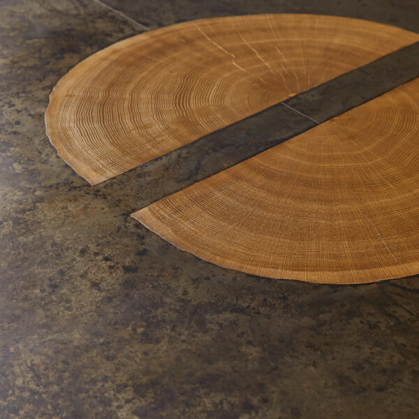 VHDT-014 Handcrafted Unique Dining Table with Oxidized Steel and Rare Veneer Patchwork - Image 4