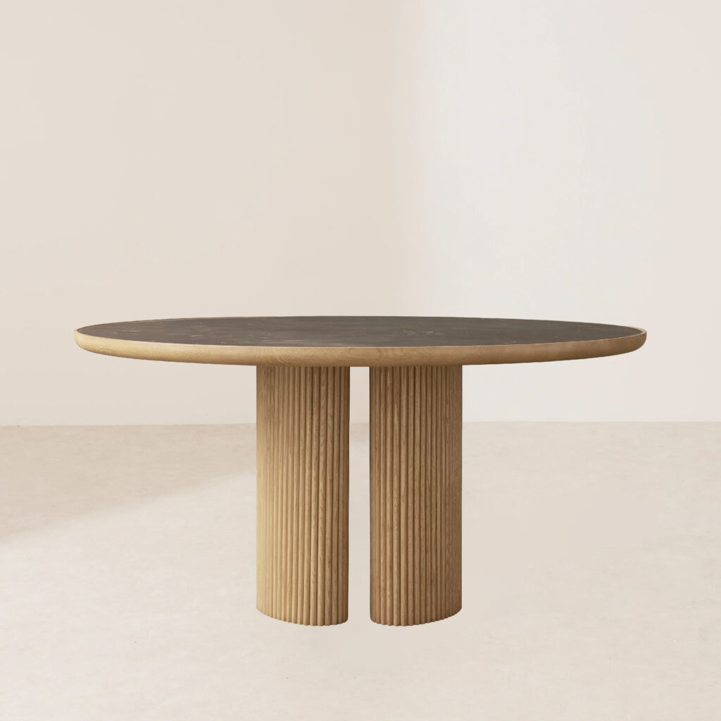 VHDT-015 Classical Oak Veneer Dining Table with Inlaid Marble for Banquets