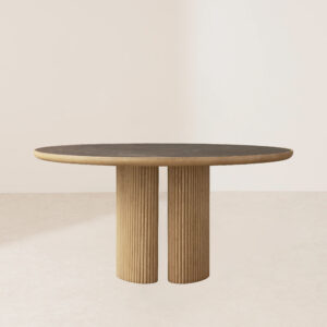 VHDT-015 Classical Oak Veneer Dining Table with Inlaid Marble for Banquets