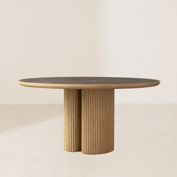 VHDT-015 Classical Oak Veneer Dining Table with Inlaid Marble for Banquets - Image 2