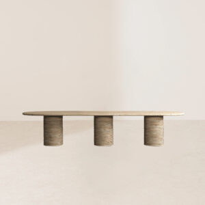 VHDT-016 Handcrafted Cylinder Dining Table with Marble or Travertine Textures