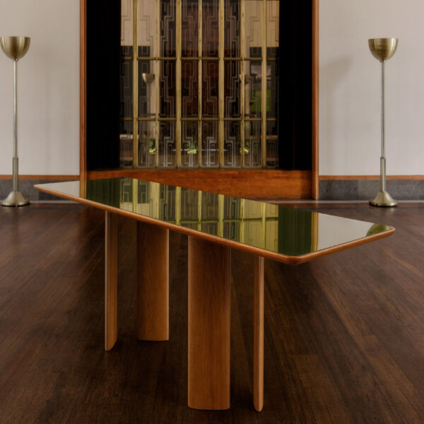 VHDT-019 Modern Elegant Ballet-Inspired Metal-Edged Mirror-Extended Dining Table - Image 4