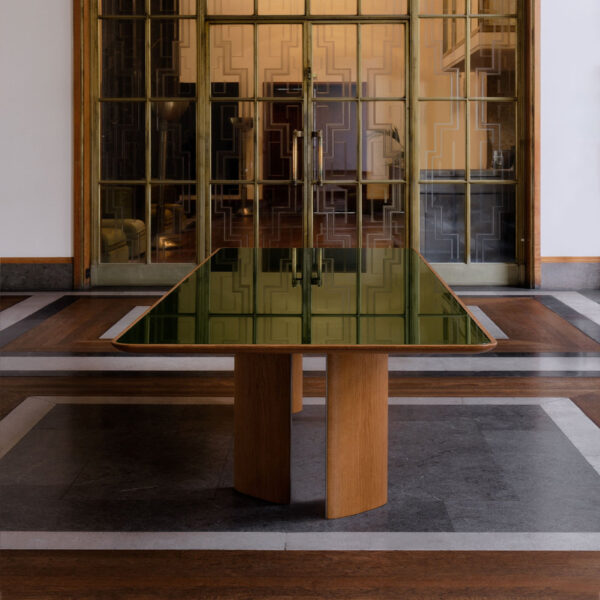 VHDT-019 Modern Elegant Ballet-Inspired Metal-Edged Mirror-Extended Dining Table - Image 2