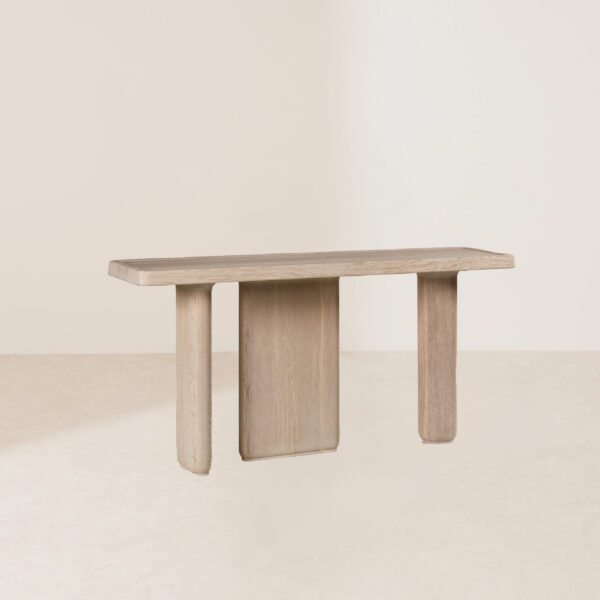 VHT-002 Modern Minimalist Natural Wood Pole Supported Console Table - Image 2