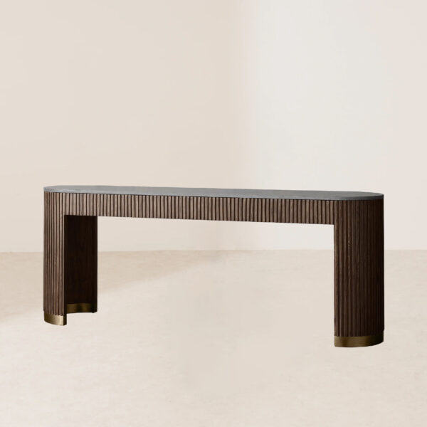 VHT-007 Luxurious Solid Wood & Stone Top Mixed-Material Console Table - Image 2
