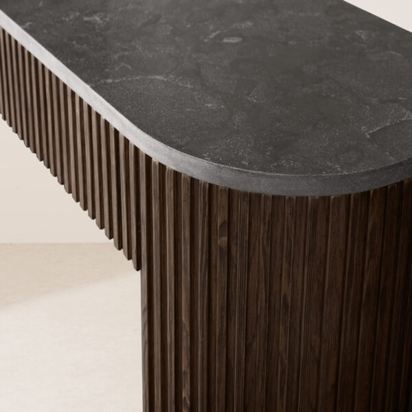 VHT-007 Luxurious Solid Wood & Stone Top Mixed-Material Console Table - Image 3