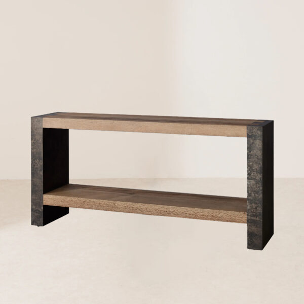 VHT-009 Handcrafted Vintage Oak and Naturally Oxidized Steel Console Table - Image 2