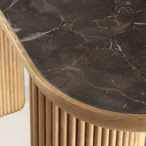 VHT-010 Chic Racetrack-Shaped Console Table with Inlaid Stone Tops and Elegant Reeded Details - Image 3