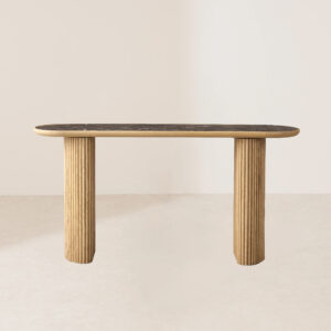 VHT-010 Chic Racetrack-Shaped Console Table with Inlaid Stone Tops and Elegant Reeded Details